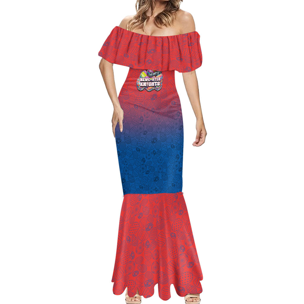 Personalized Newcastle Knights Mermaid Dress Easter Mascot - Colorful Eggs Cartoon Style