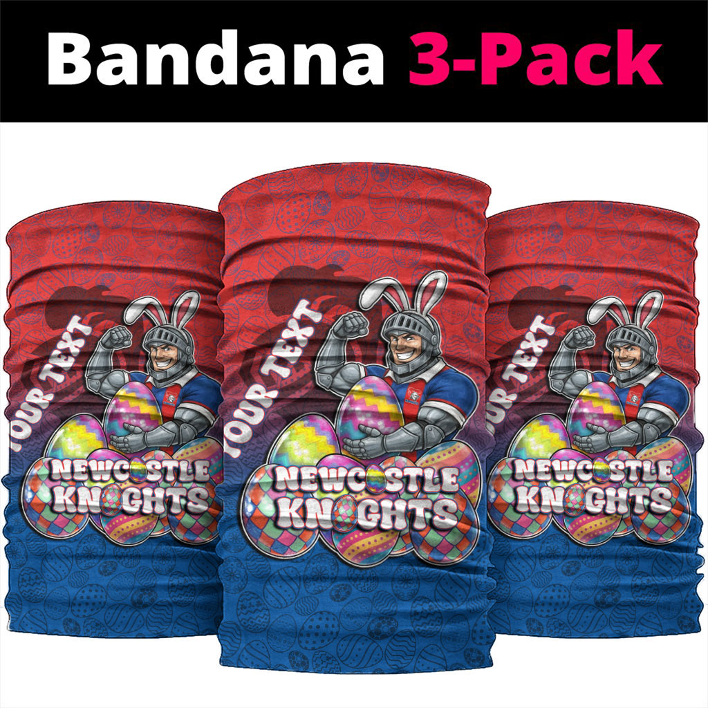 Personalized Newcastle Knights Neck Gaiter Easter Mascot - Colorful Eggs Cartoon Style