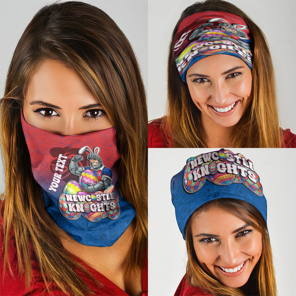Personalized Newcastle Knights Neck Gaiter Easter Mascot - Colorful Eggs Cartoon Style