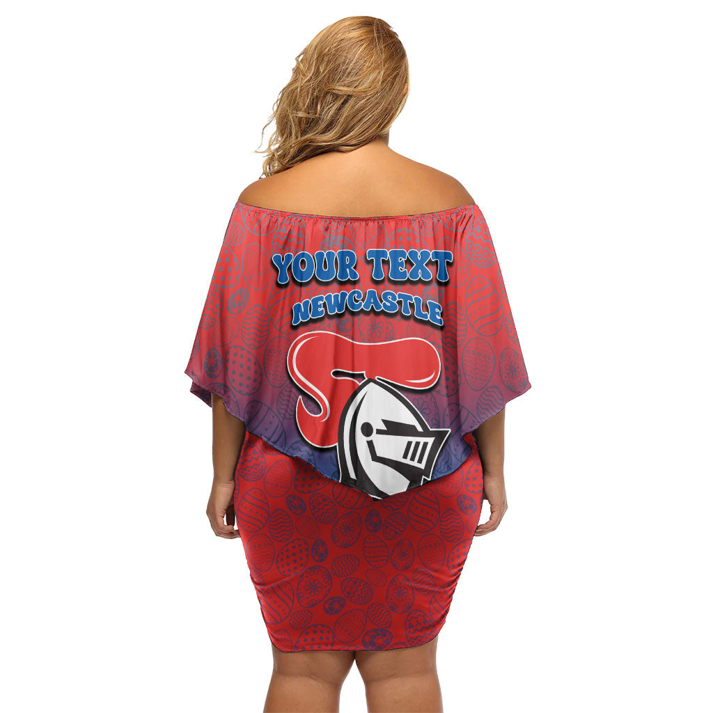 Personalized Newcastle Knights Off Shoulder Short Dress Easter Mascot - Colorful Eggs Cartoon Style