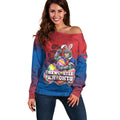 Personalized Newcastle Knights Off Shoulder Sweater Easter Mascot - Colorful Eggs Cartoon Style