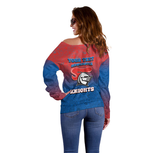 Personalized Newcastle Knights Off Shoulder Sweater Easter Mascot - Colorful Eggs Cartoon Style