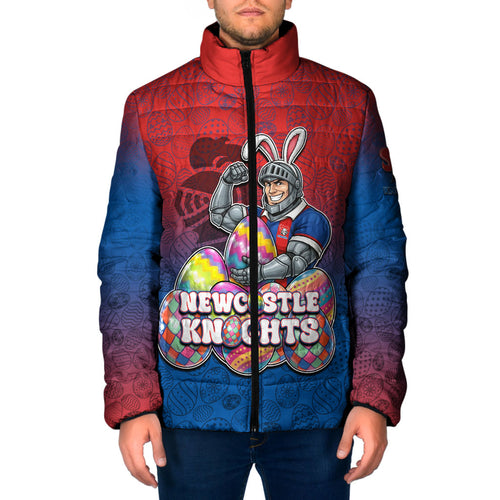 Personalized Newcastle Knights Padded Jacket Easter Mascot - Colorful Eggs Cartoon Style