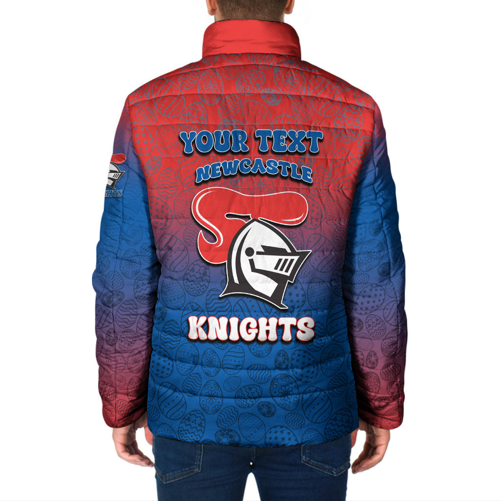Personalized Newcastle Knights Padded Jacket Easter Mascot - Colorful Eggs Cartoon Style