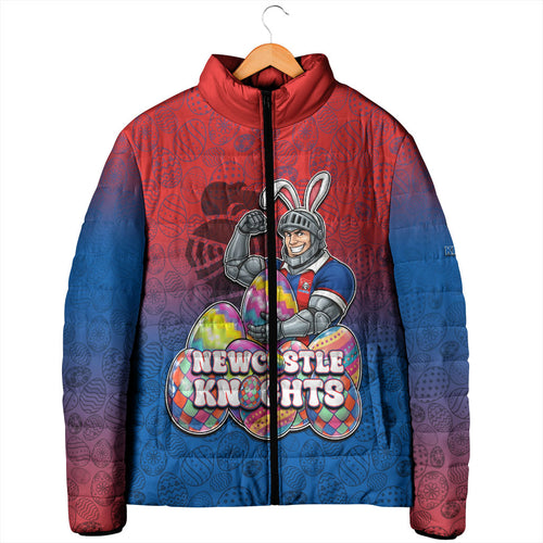 Personalized Newcastle Knights Padded Jacket Easter Mascot - Colorful Eggs Cartoon Style