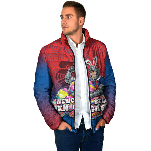 Personalized Newcastle Knights Padded Jacket Easter Mascot - Colorful Eggs Cartoon Style