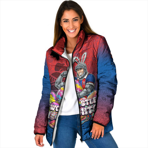 Personalized Newcastle Knights Padded Jacket Easter Mascot - Colorful Eggs Cartoon Style