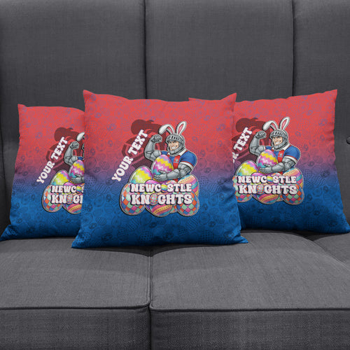 Personalized Newcastle Knights Pillow Cover Easter Mascot - Colorful Eggs Cartoon Style