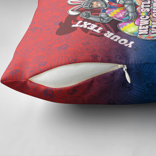 Personalized Newcastle Knights Pillow Cover Easter Mascot - Colorful Eggs Cartoon Style