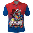 Personalized Newcastle Knights Polo Shirt Easter Mascot - Colorful Eggs Cartoon Style
