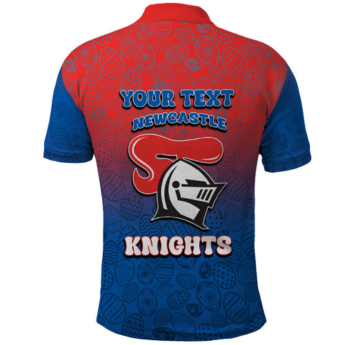 Personalized Newcastle Knights Polo Shirt Easter Mascot - Colorful Eggs Cartoon Style