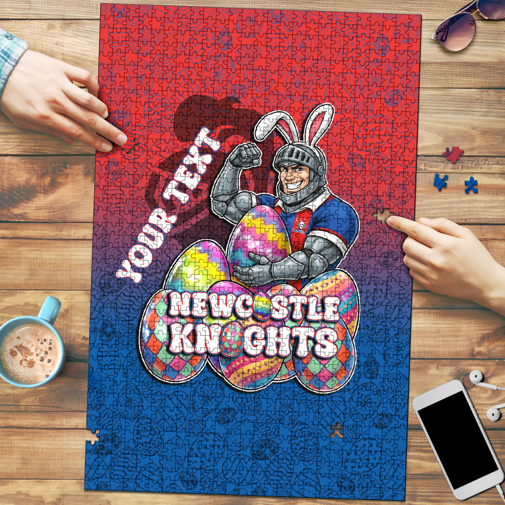 Personalized Newcastle Knights Puzzle Easter Mascot - Colorful Eggs Cartoon Style