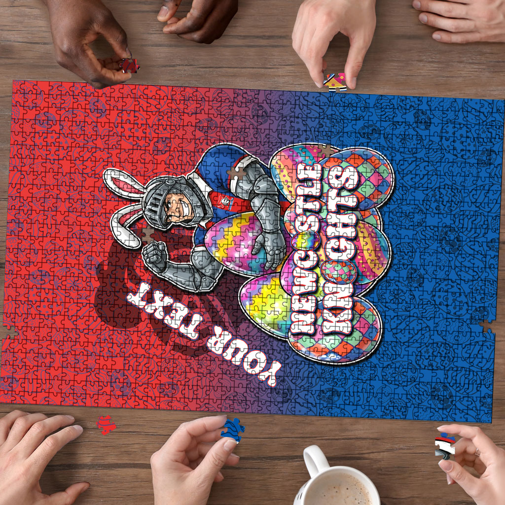 Personalized Newcastle Knights Puzzle Easter Mascot - Colorful Eggs Cartoon Style