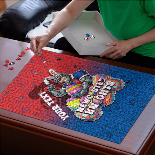 Personalized Newcastle Knights Puzzle Easter Mascot - Colorful Eggs Cartoon Style