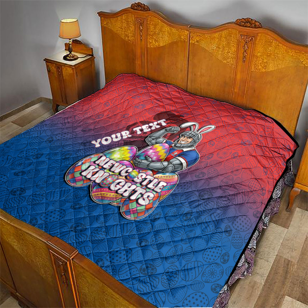Personalized Newcastle Knights Quilt Easter Mascot - Colorful Eggs Cartoon Style