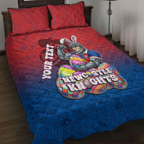 Personalized Newcastle Knights Quilt Bed Set Easter Mascot - Colorful Eggs Cartoon Style