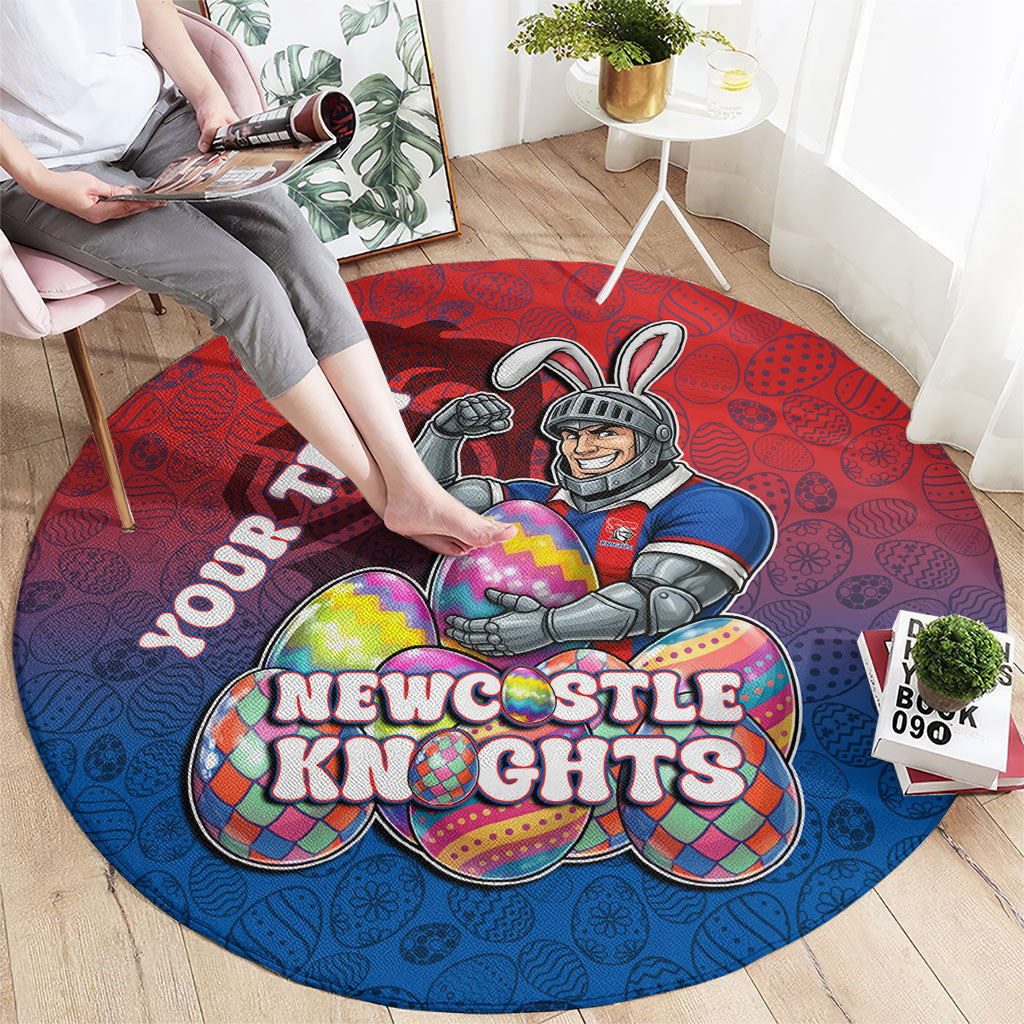 Personalized Newcastle Knights Round Carpet Easter Mascot - Colorful Eggs Cartoon Style