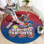 Personalized Newcastle Knights Round Carpet Easter Mascot - Colorful Eggs Cartoon Style