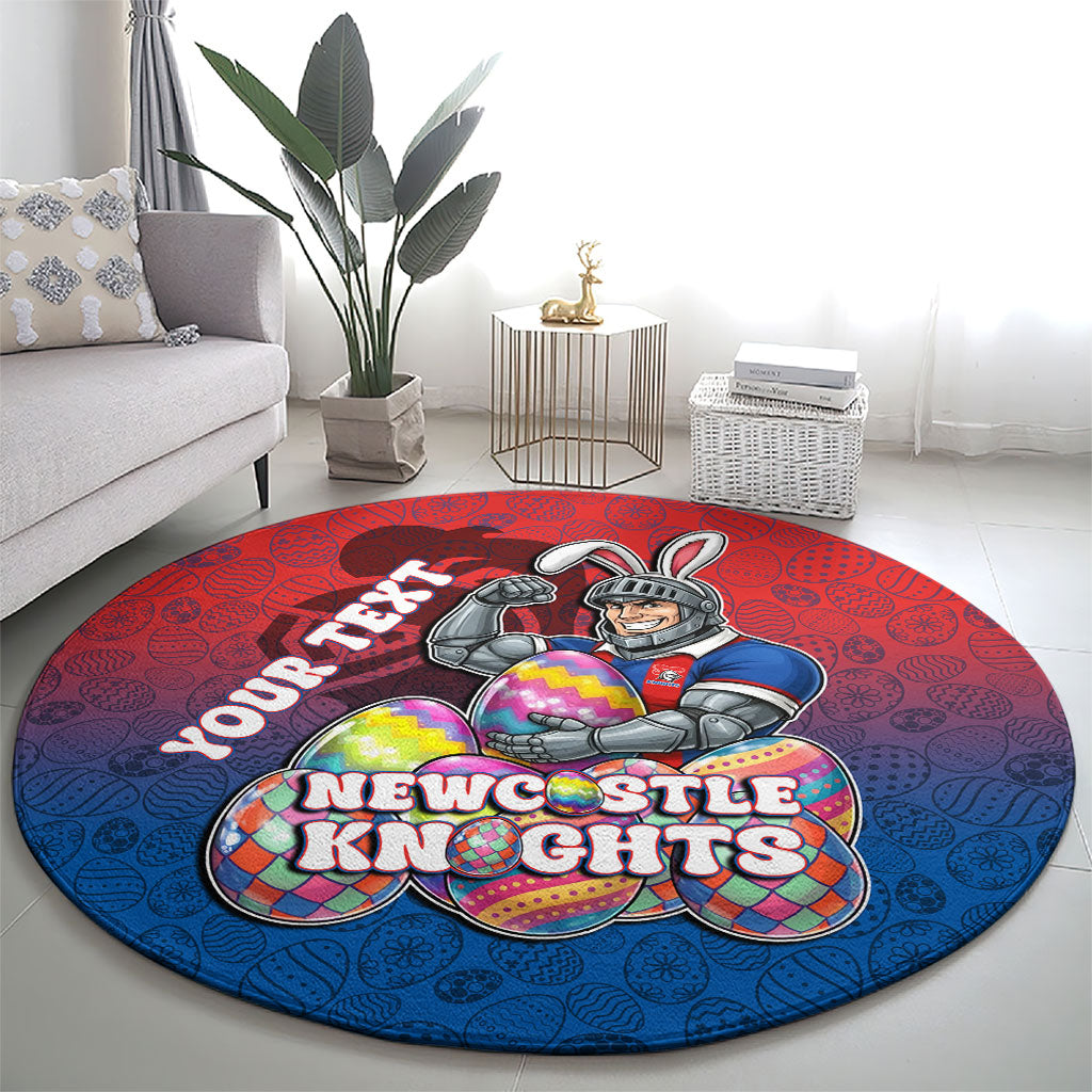 Personalized Newcastle Knights Round Carpet Easter Mascot - Colorful Eggs Cartoon Style