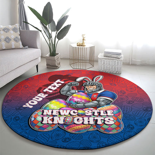 Personalized Newcastle Knights Round Carpet Easter Mascot - Colorful Eggs Cartoon Style