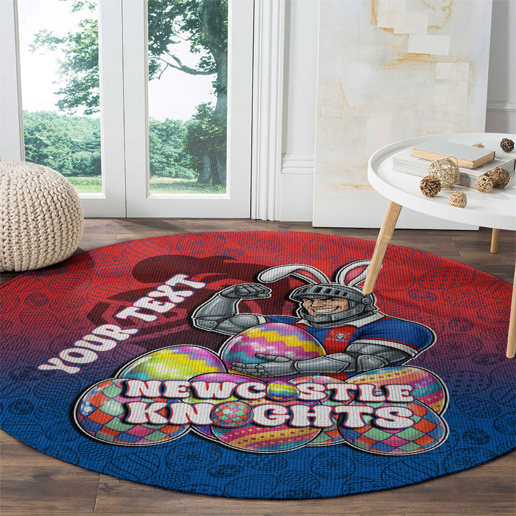 Personalized Newcastle Knights Round Carpet Easter Mascot - Colorful Eggs Cartoon Style