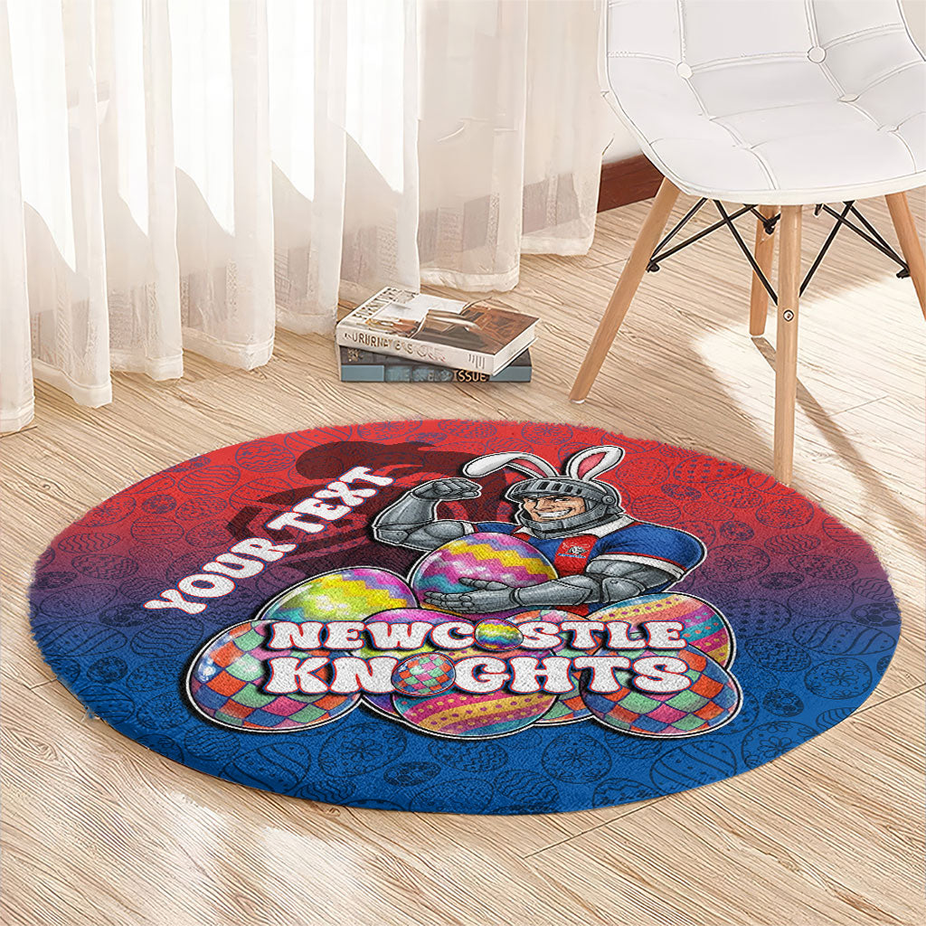 Personalized Newcastle Knights Round Carpet Easter Mascot - Colorful Eggs Cartoon Style