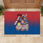 Personalized Newcastle Knights Rubber Doormat Easter Mascot - Colorful Eggs Cartoon Style