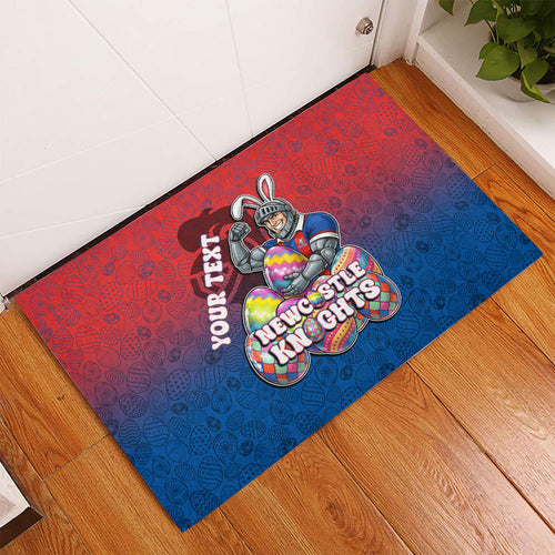 Personalized Newcastle Knights Rubber Doormat Easter Mascot - Colorful Eggs Cartoon Style