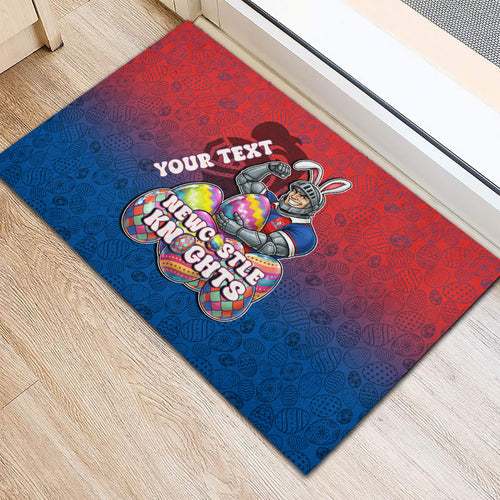 Personalized Newcastle Knights Rubber Doormat Easter Mascot - Colorful Eggs Cartoon Style