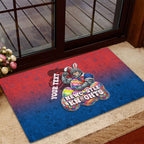 Personalized Newcastle Knights Rubber Doormat Easter Mascot - Colorful Eggs Cartoon Style