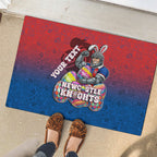 Personalized Newcastle Knights Rubber Doormat Easter Mascot - Colorful Eggs Cartoon Style