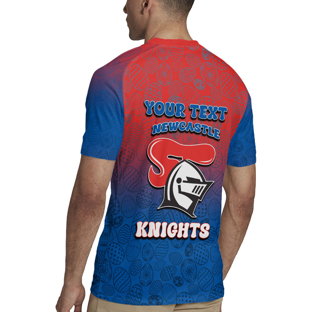 Personalized Newcastle Knights Rugby Jersey Easter Mascot - Colorful Eggs Cartoon Style