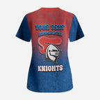 Personalized Newcastle Knights Scrub Top Easter Mascot - Colorful Eggs Cartoon Style