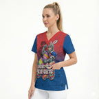 Personalized Newcastle Knights Scrub Top Easter Mascot - Colorful Eggs Cartoon Style
