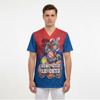 Personalized Newcastle Knights Scrub Top Easter Mascot - Colorful Eggs Cartoon Style