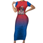 Personalized Newcastle Knights Short Sleeve Bodycon Dress Easter Mascot - Colorful Eggs Cartoon Style