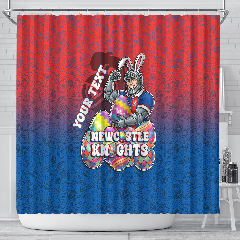 Personalized Newcastle Knights Shower Curtain Easter Mascot - Colorful Eggs Cartoon Style