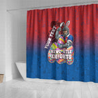 Personalized Newcastle Knights Shower Curtain Easter Mascot - Colorful Eggs Cartoon Style
