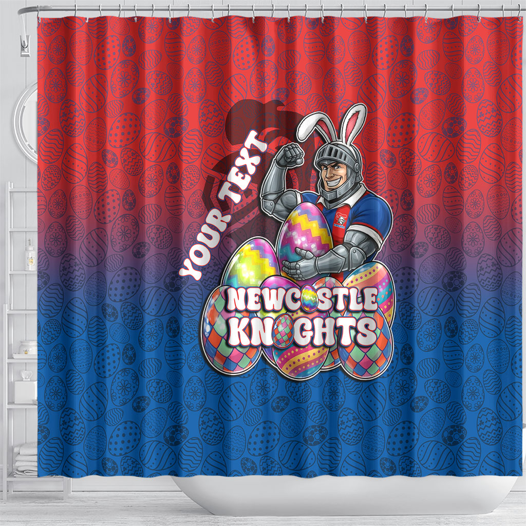 Personalized Newcastle Knights Shower Curtain Easter Mascot - Colorful Eggs Cartoon Style