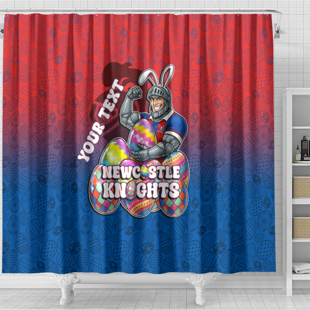Personalized Newcastle Knights Shower Curtain Easter Mascot - Colorful Eggs Cartoon Style