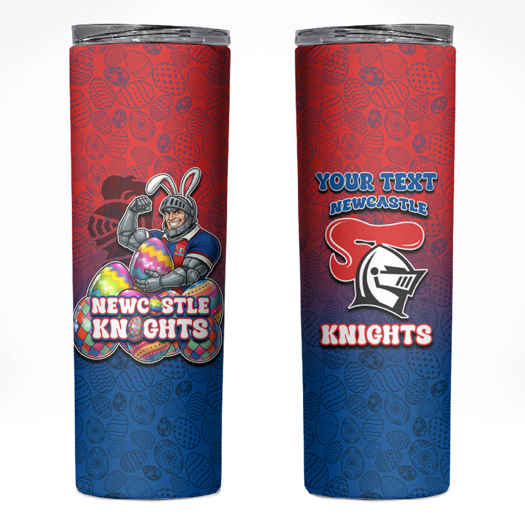 Personalized Newcastle Knights Skinny Tumbler Easter Mascot - Colorful Eggs Cartoon Style