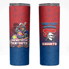 Personalized Newcastle Knights Skinny Tumbler Easter Mascot - Colorful Eggs Cartoon Style
