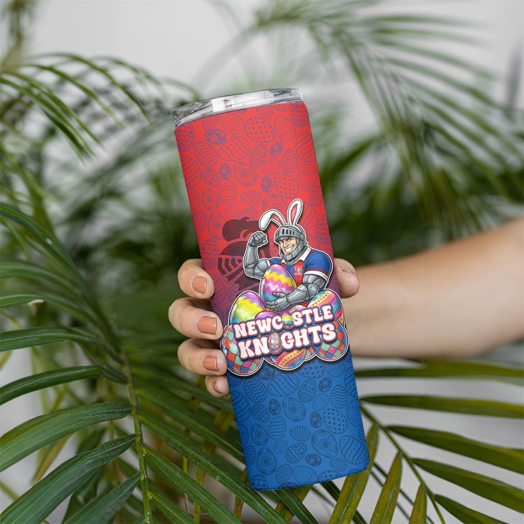 Personalized Newcastle Knights Skinny Tumbler Easter Mascot - Colorful Eggs Cartoon Style