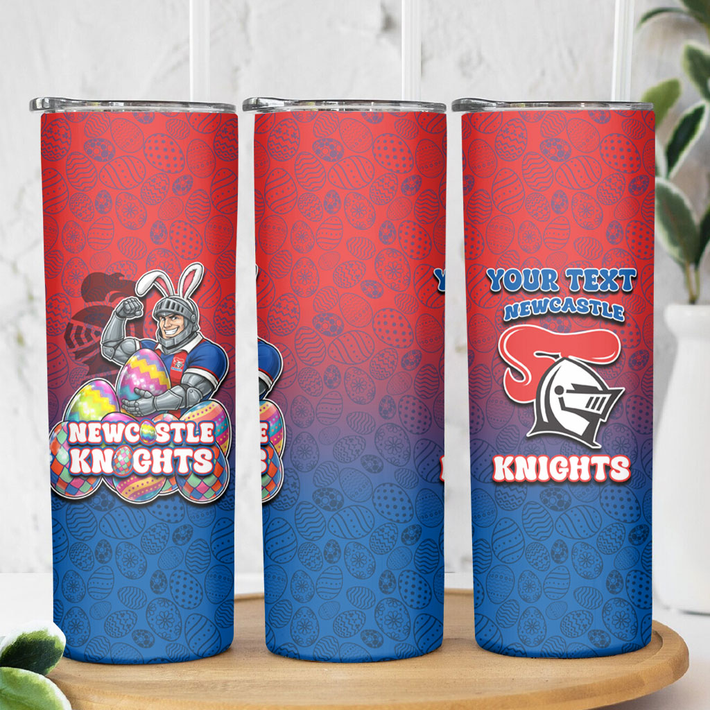 Personalized Newcastle Knights Skinny Tumbler Easter Mascot - Colorful Eggs Cartoon Style