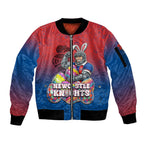 Personalized Newcastle Knights Sleeve Zip Bomber Jacket Easter Mascot - Colorful Eggs Cartoon Style