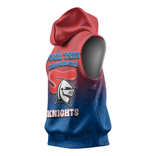 Personalized Newcastle Knights Sleeveless Hoodie Easter Mascot - Colorful Eggs Cartoon Style