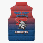 Personalized Newcastle Knights Sleeveless Puffer Jacket Easter Mascot - Colorful Eggs Cartoon Style