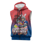 Personalized Newcastle Knights Sleeveless Zip Hoodie Easter Mascot - Colorful Eggs Cartoon Style