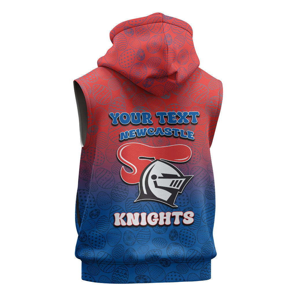 Personalized Newcastle Knights Sleeveless Zip Hoodie Easter Mascot - Colorful Eggs Cartoon Style
