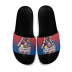 Personalized Newcastle Knights Slide Sandals Easter Mascot - Colorful Eggs Cartoon Style